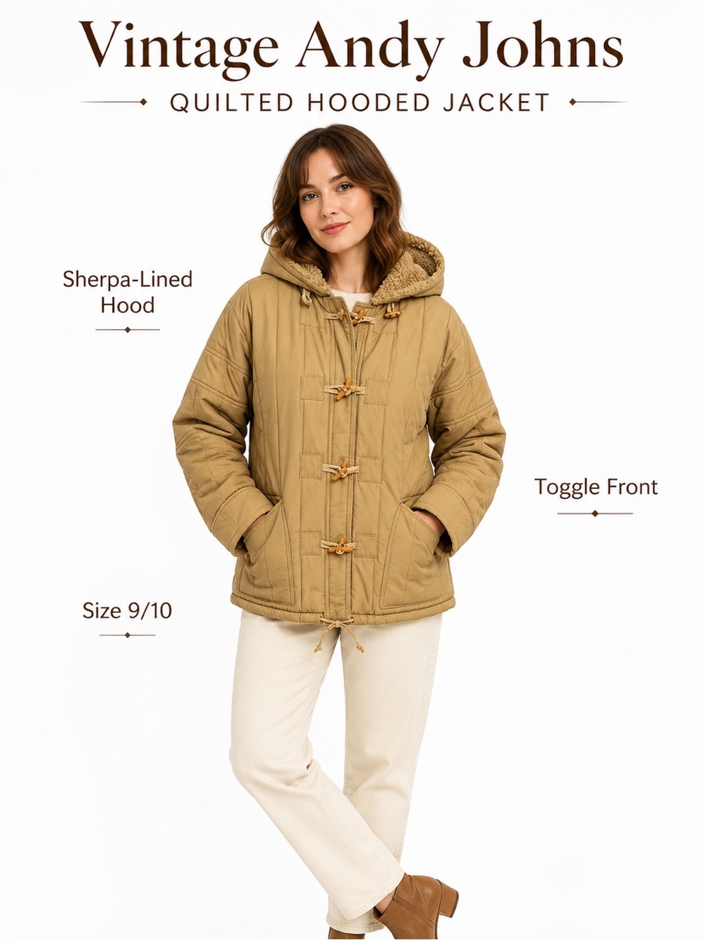 Vintage Andy Johns Quilted Sherpa Hood Toggle Jacket Size 9/10